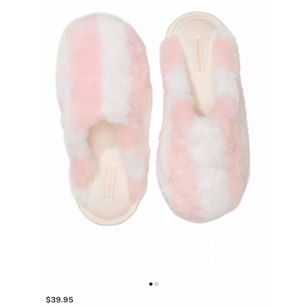 Victoria's Secret Pink and White Fuzzy Slide Slippers